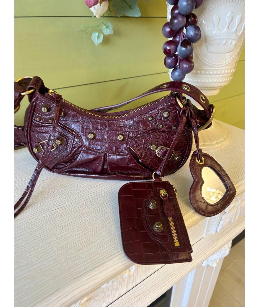 BALENCIAGA Бордовая кожаная сумка через плечо, фото 8