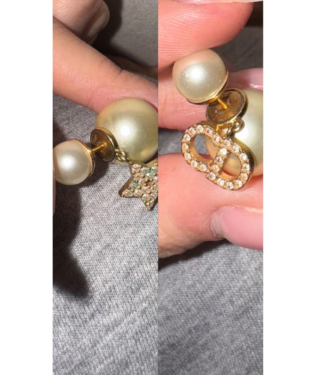 CHRISTIAN DIOR Белые металлические серьги, фото 3