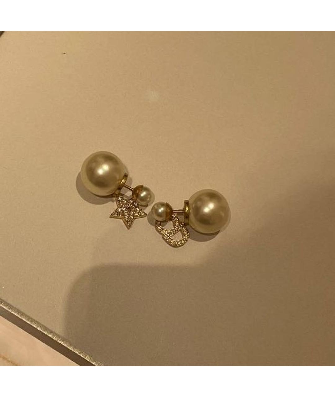 CHRISTIAN DIOR Белые металлические серьги, фото 2