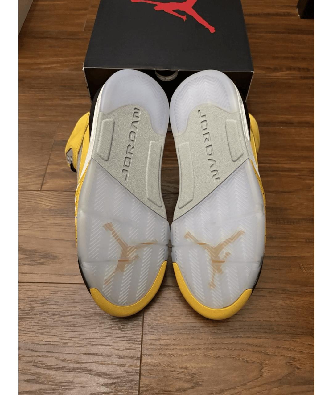 JORDAN Желтые кожаные высокие кроссовки / кеды, фото 4