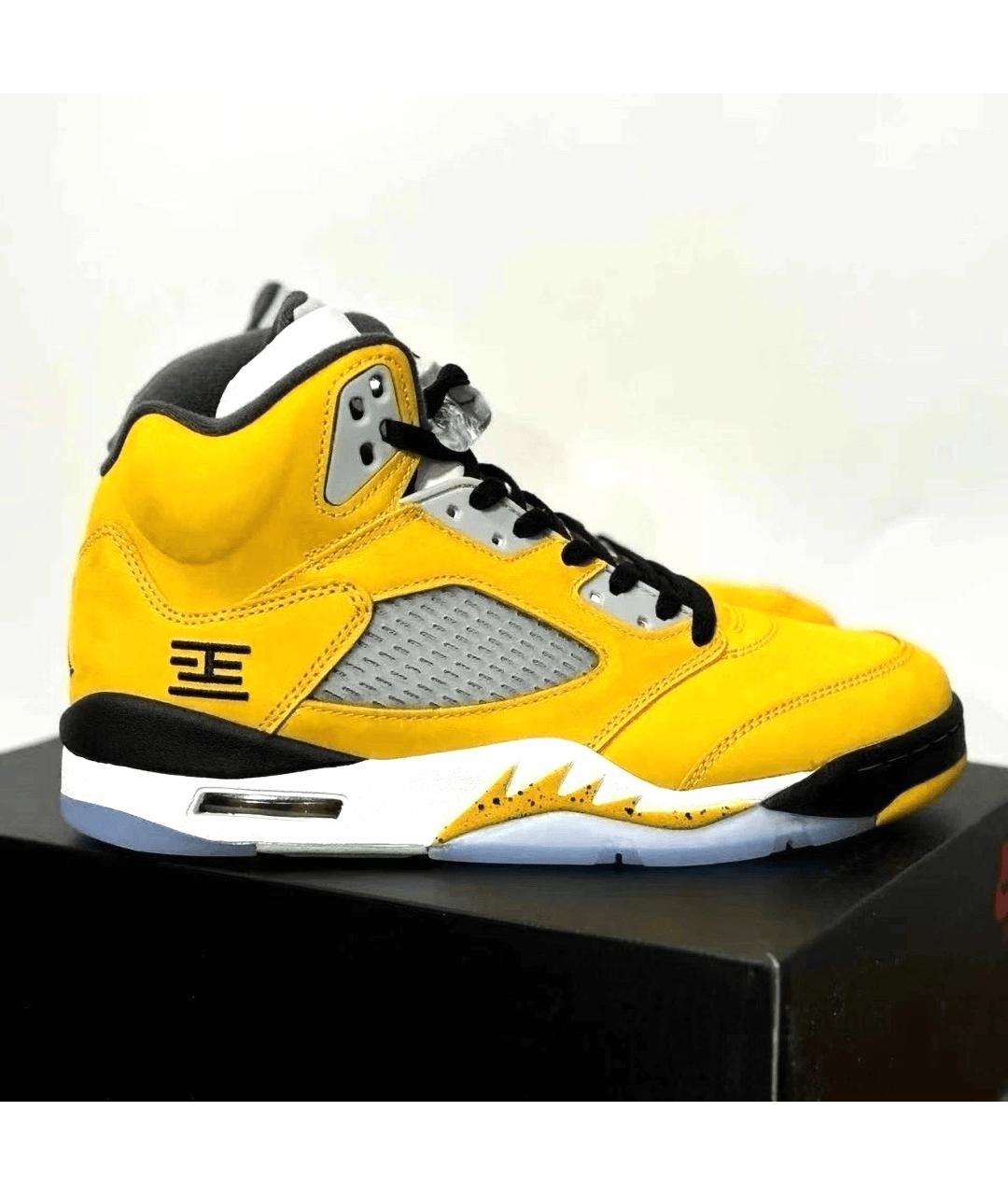 JORDAN Желтые кожаные высокие кроссовки / кеды, фото 5