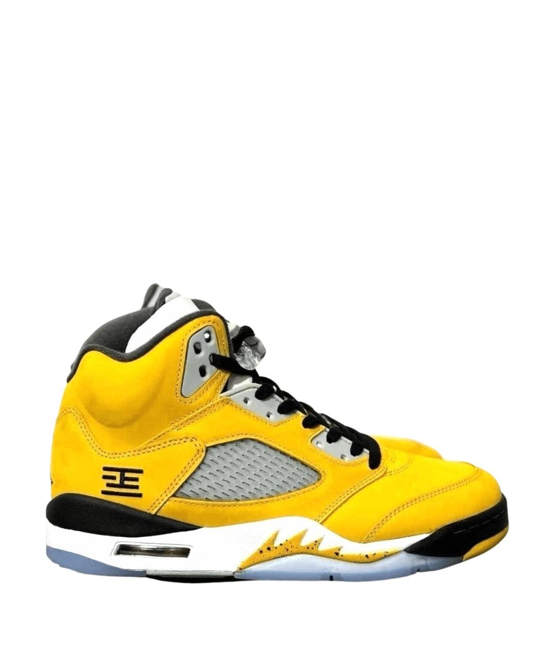 JORDAN Желтые кожаные высокие кроссовки / кеды, фото 1