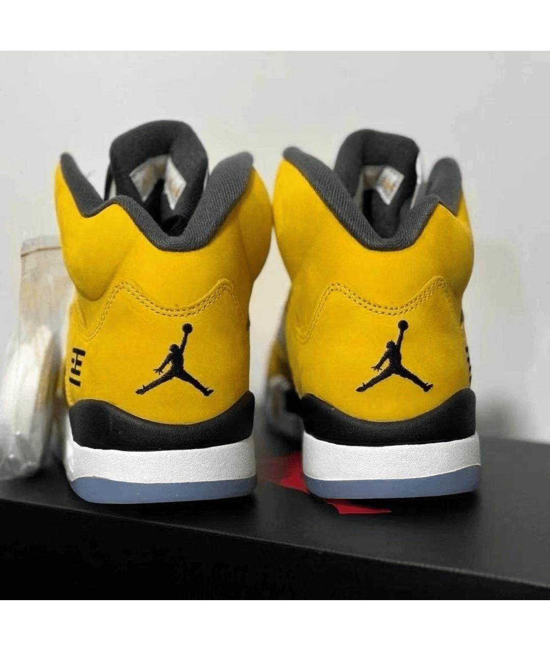 JORDAN Желтые кожаные высокие кроссовки / кеды, фото 3