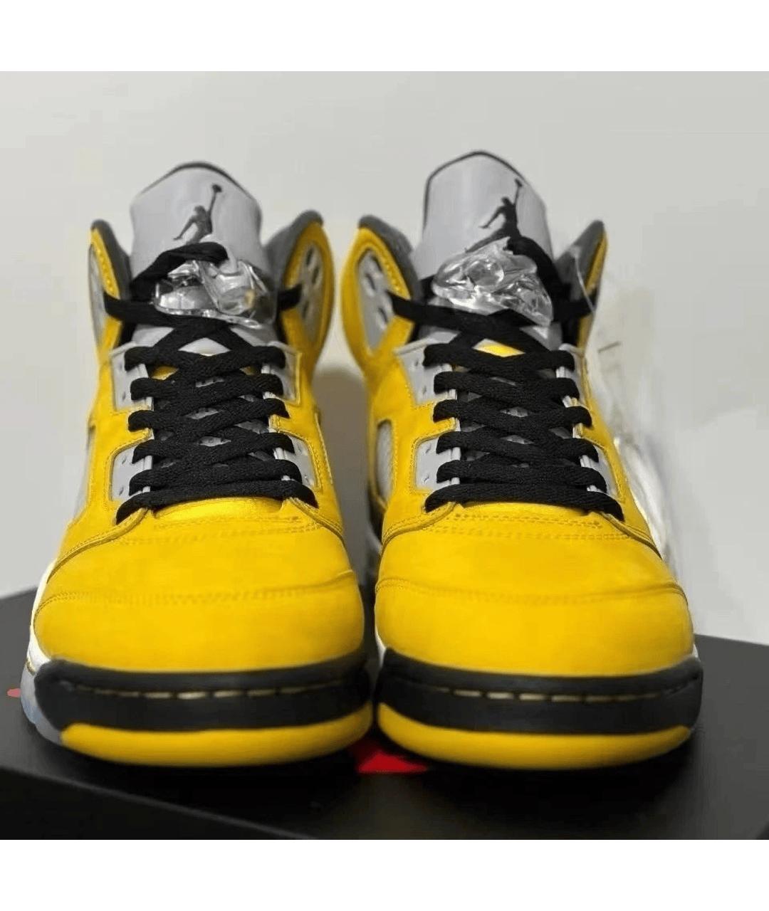 JORDAN Желтые кожаные высокие кроссовки / кеды, фото 2
