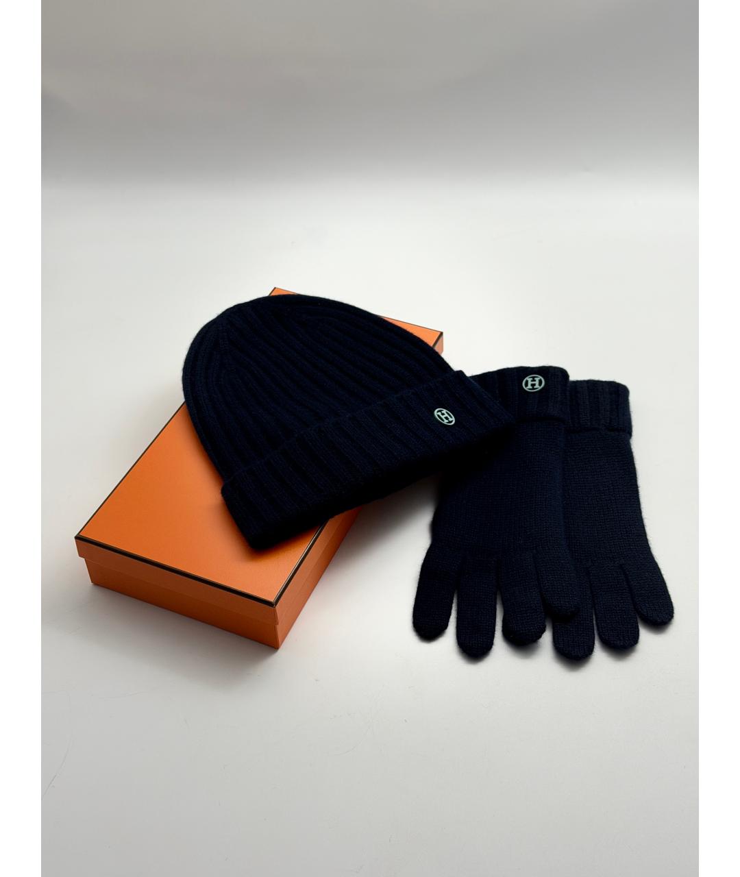 HERMES Темно-синяя кашемировая шапка, фото 6