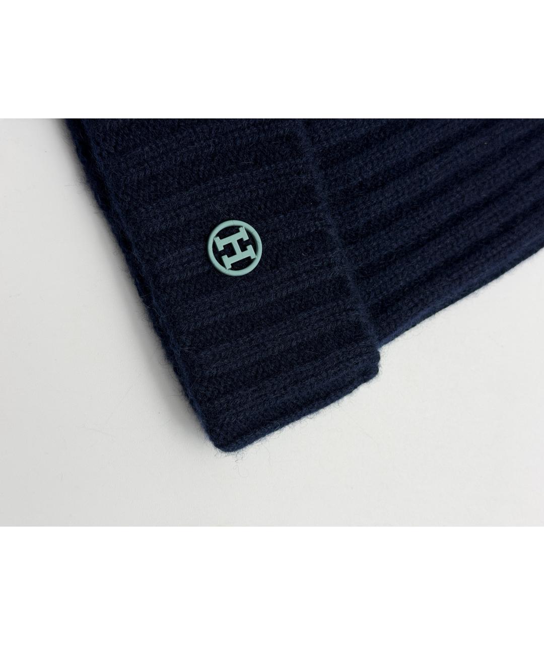 HERMES Темно-синяя кашемировая шапка, фото 3