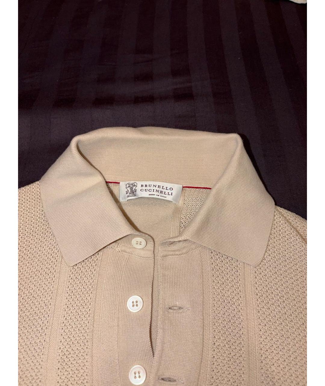 BRUNELLO CUCINELLI Бежевое хлопковое поло с коротким рукавом, фото 2