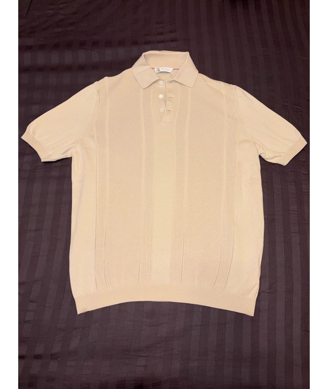 BRUNELLO CUCINELLI Бежевое хлопковое поло с коротким рукавом, фото 5