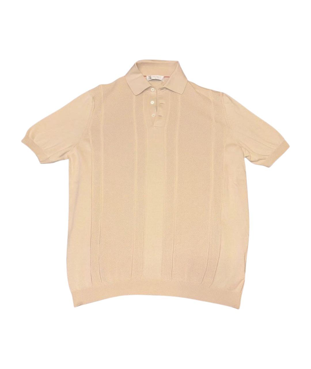 BRUNELLO CUCINELLI Бежевое хлопковое поло с коротким рукавом, фото 1