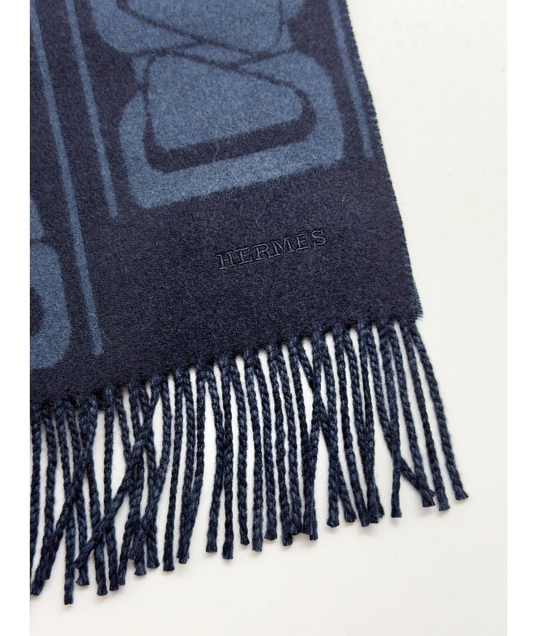 HERMES Темно-синий кашемировый шарф, фото 3