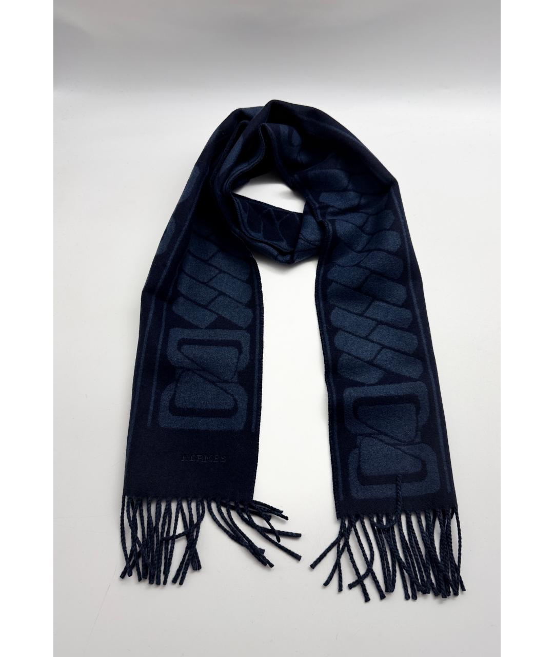 HERMES Темно-синий кашемировый шарф, фото 5