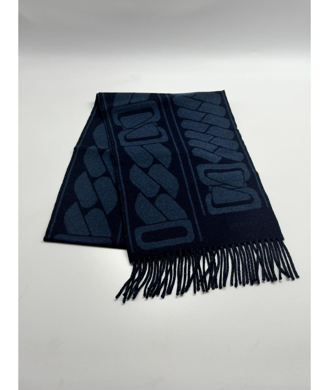 HERMES Темно-синий кашемировый шарф, фото 4
