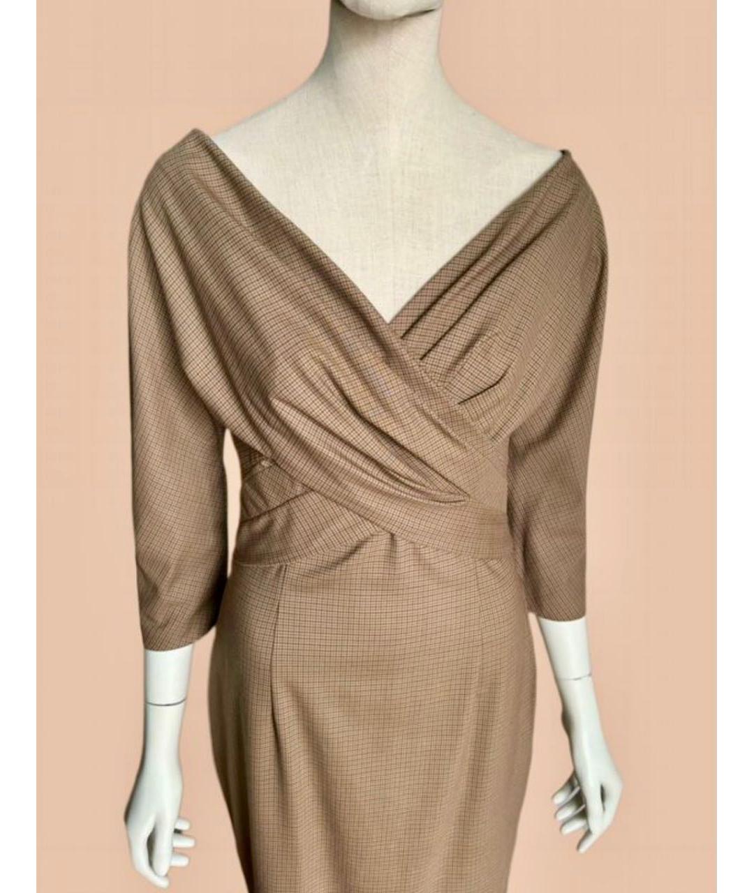 CHRISTIAN DIOR Бежевое шерстяное коктейльное платье, фото 4