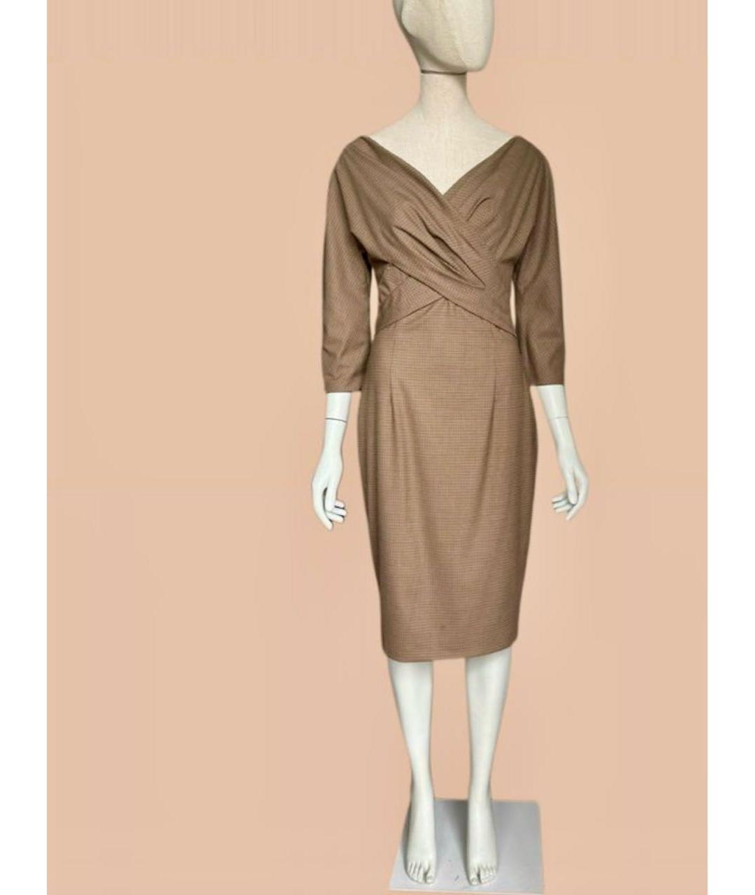 CHRISTIAN DIOR Бежевое шерстяное коктейльное платье, фото 5