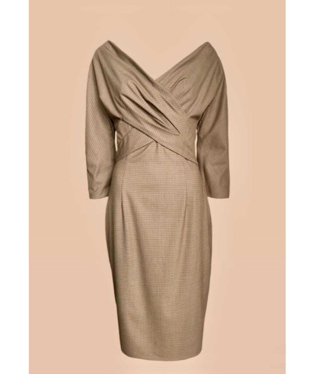 CHRISTIAN DIOR Бежевое шерстяное коктейльное платье, фото 7