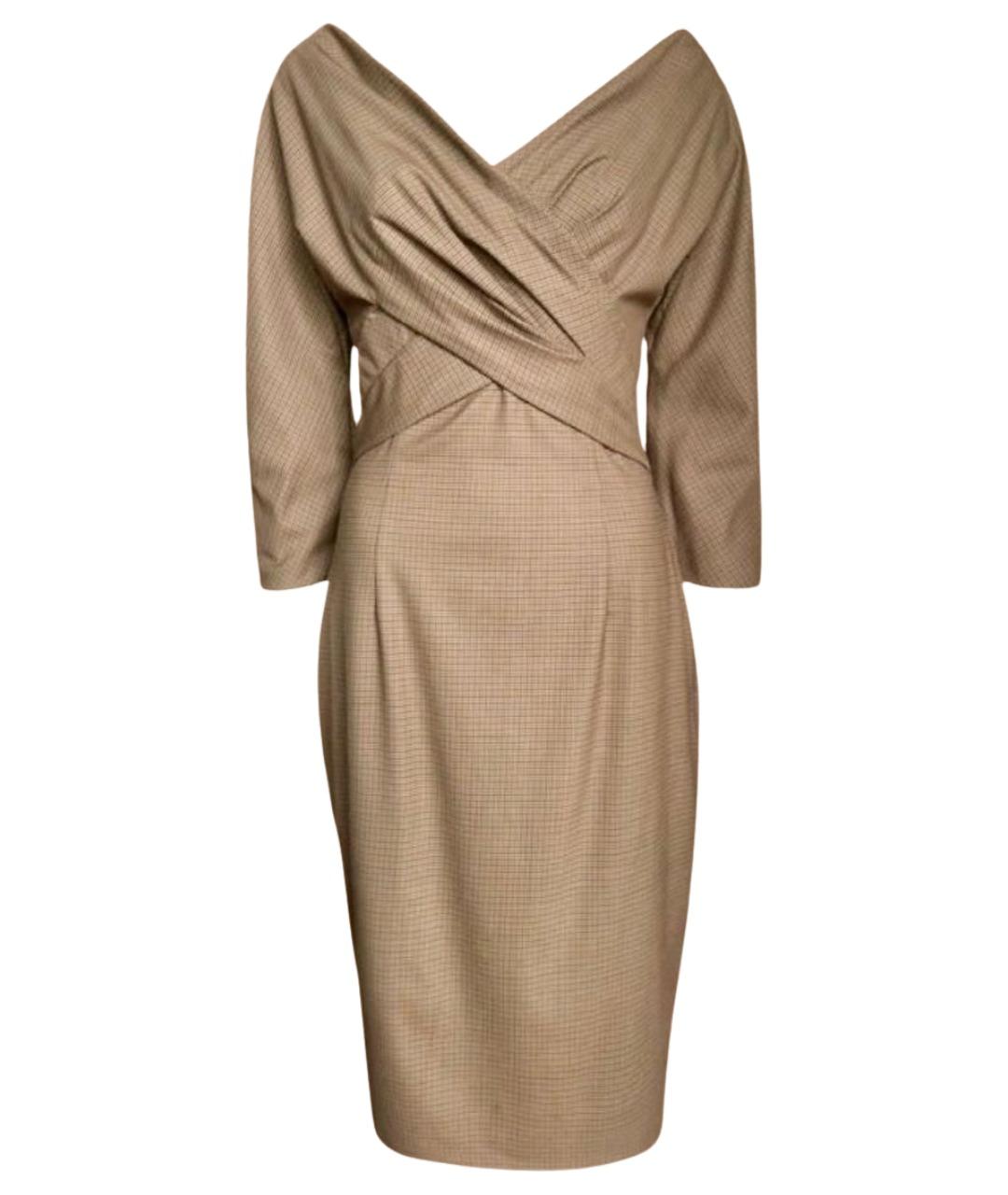 CHRISTIAN DIOR Бежевое шерстяное коктейльное платье, фото 1