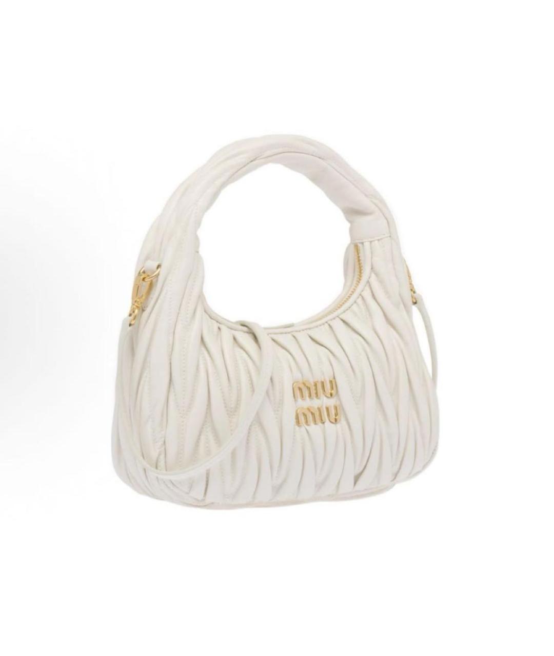 MIU MIU Бежевая кожаная сумка с короткими ручками, фото 2