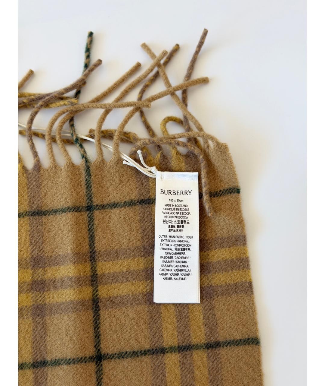 BURBERRY Горчичный кашемировый шарф, фото 3