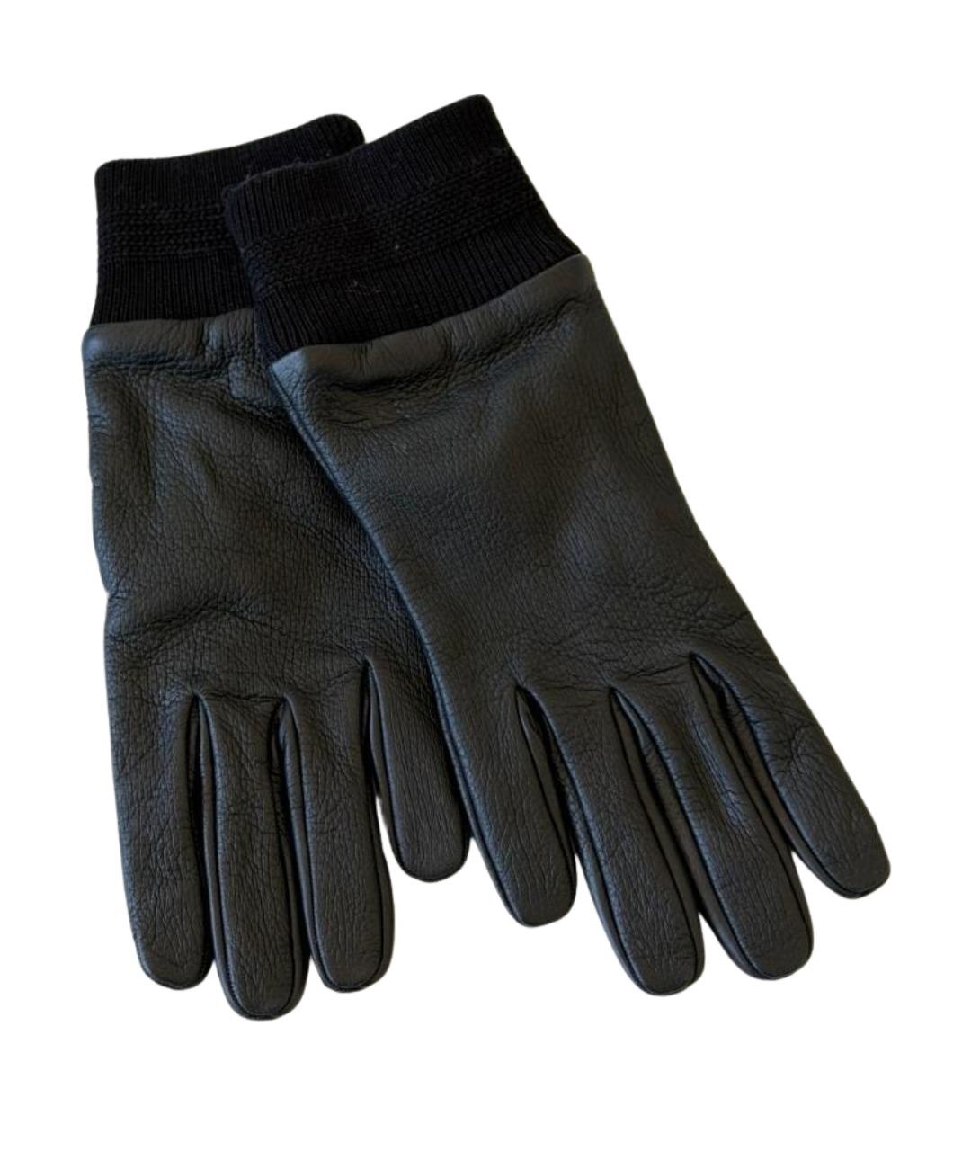 BURBERRY Черные кожаные перчатки, фото 1