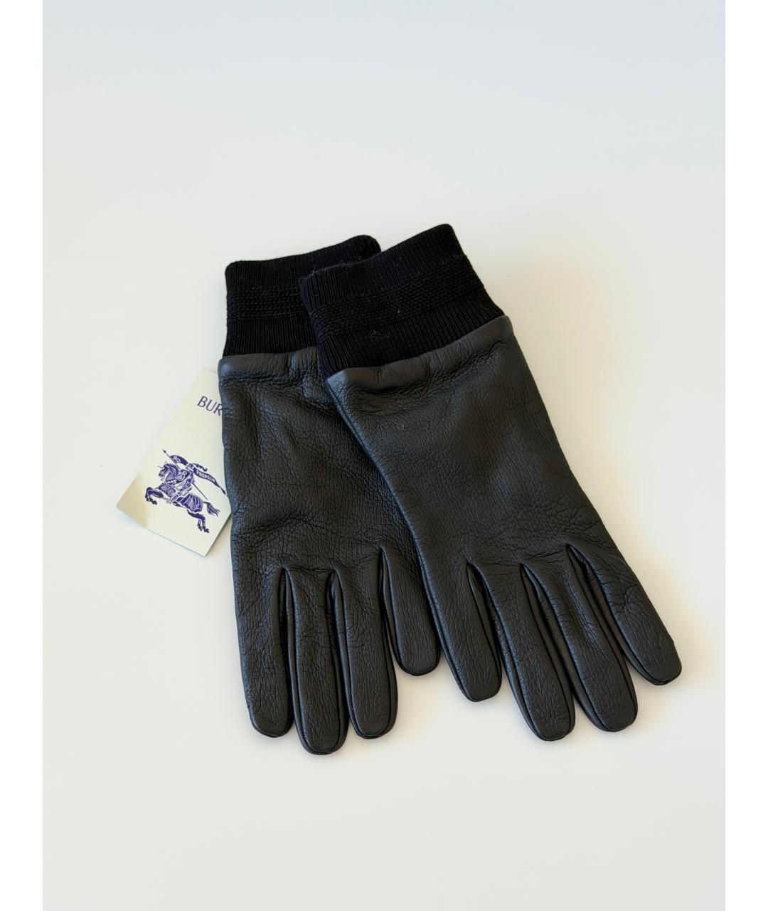 BURBERRY Черные кожаные перчатки, фото 7