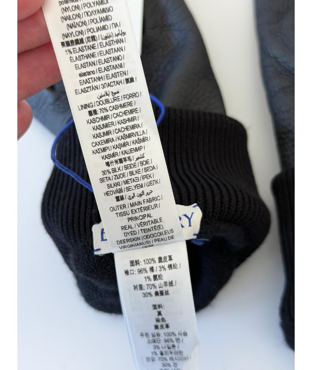 BURBERRY Черные кожаные перчатки, фото 6