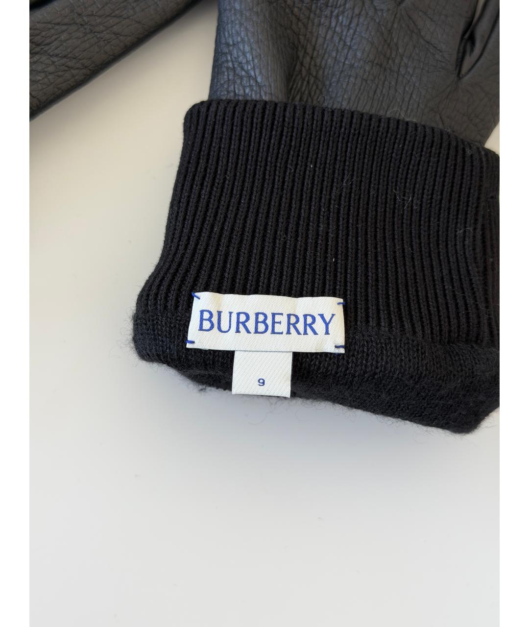 BURBERRY Черные кожаные перчатки, фото 4