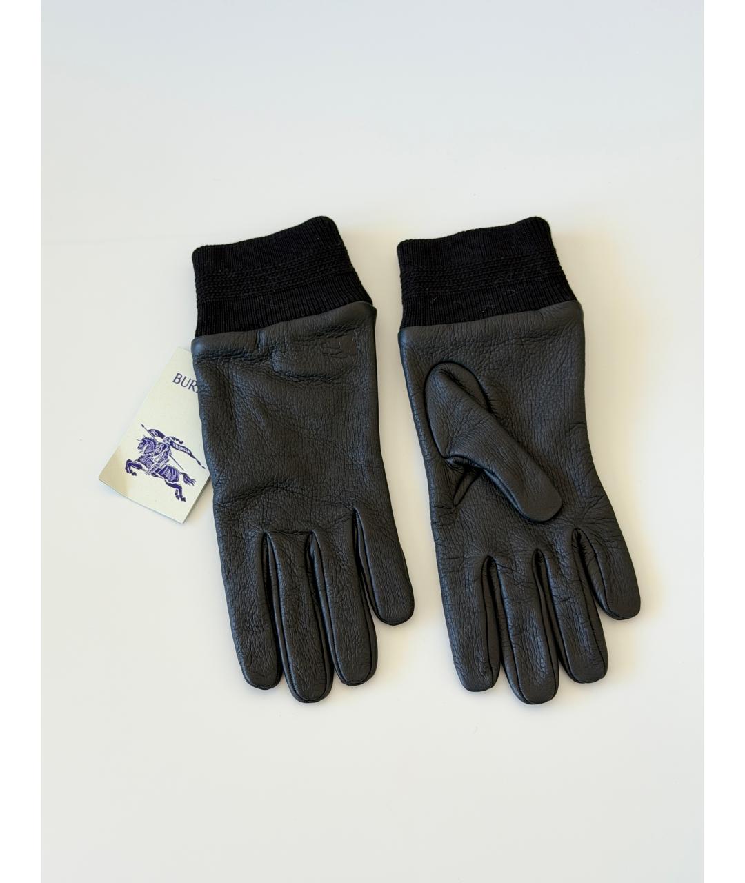 BURBERRY Черные кожаные перчатки, фото 2