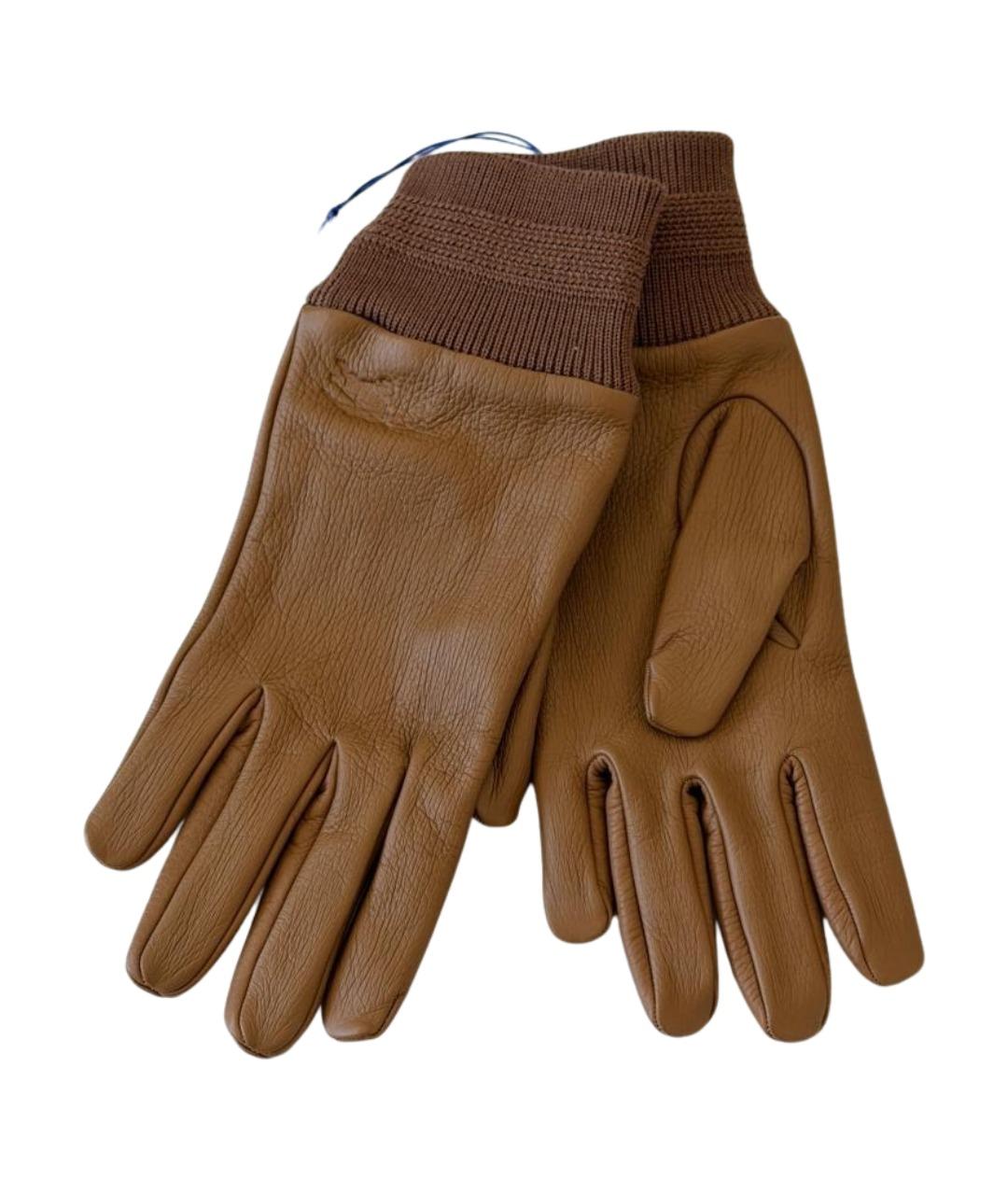 BURBERRY Коричневые кожаные перчатки, фото 1