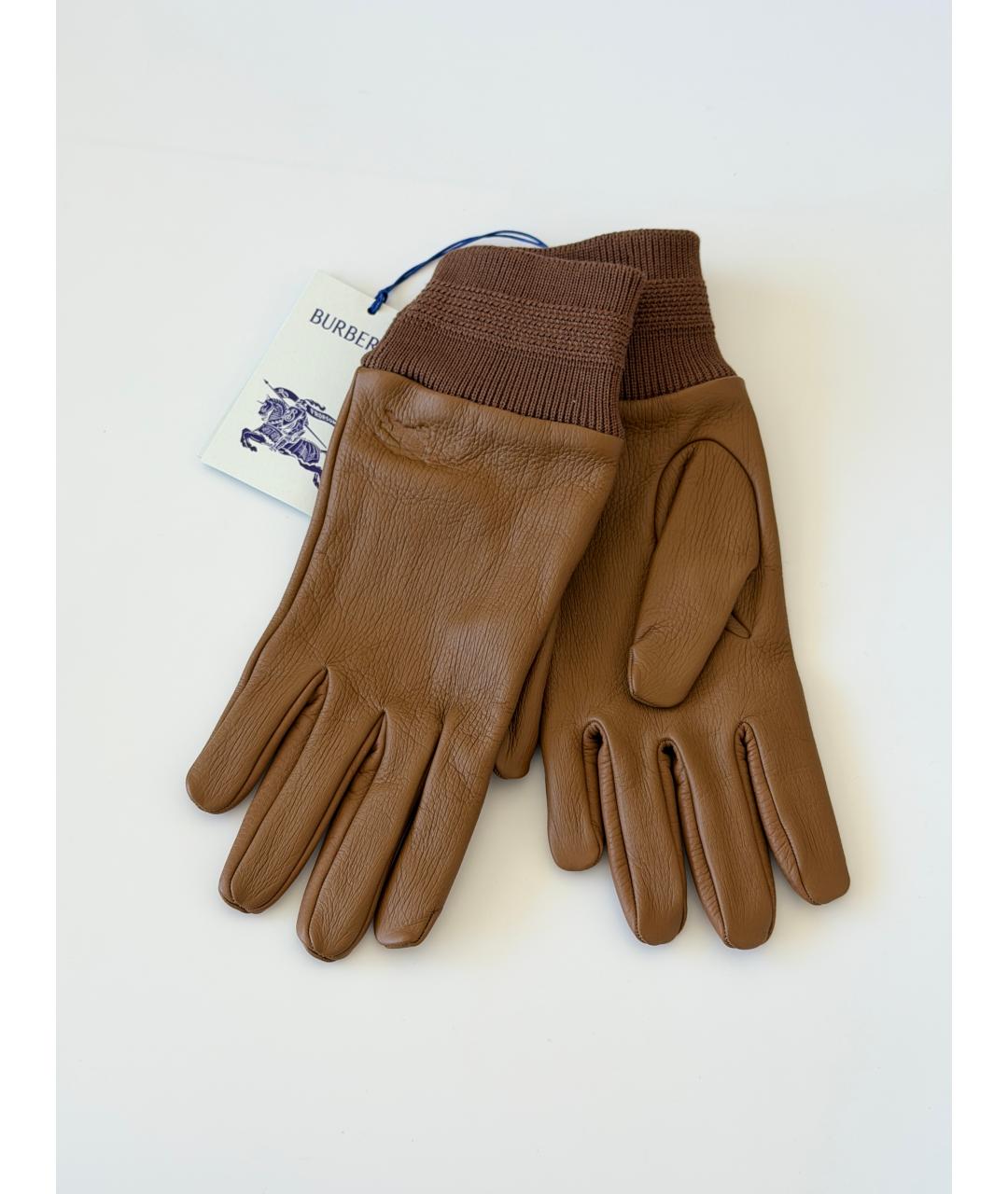 BURBERRY Коричневые кожаные перчатки, фото 5
