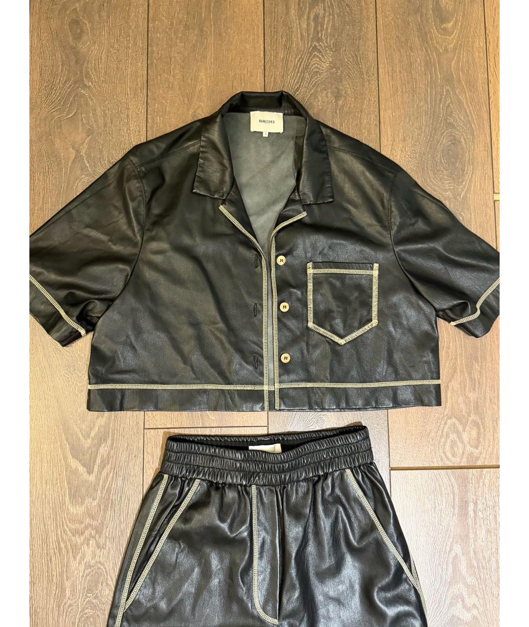 NANUSHKA Черный кожаный костюм с брюками, фото 3
