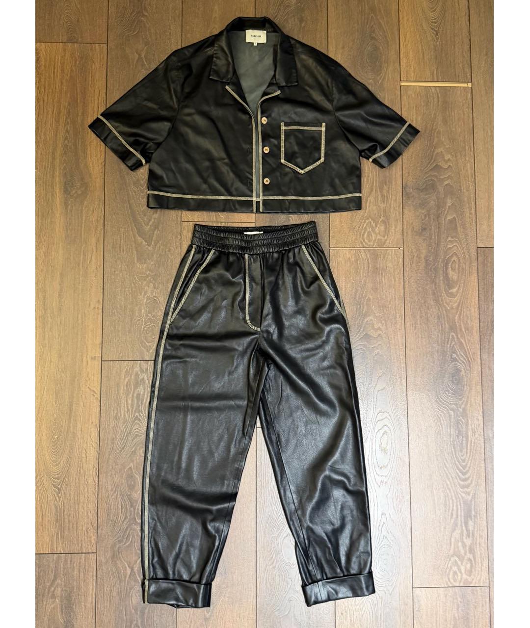 NANUSHKA Черный кожаный костюм с брюками, фото 5