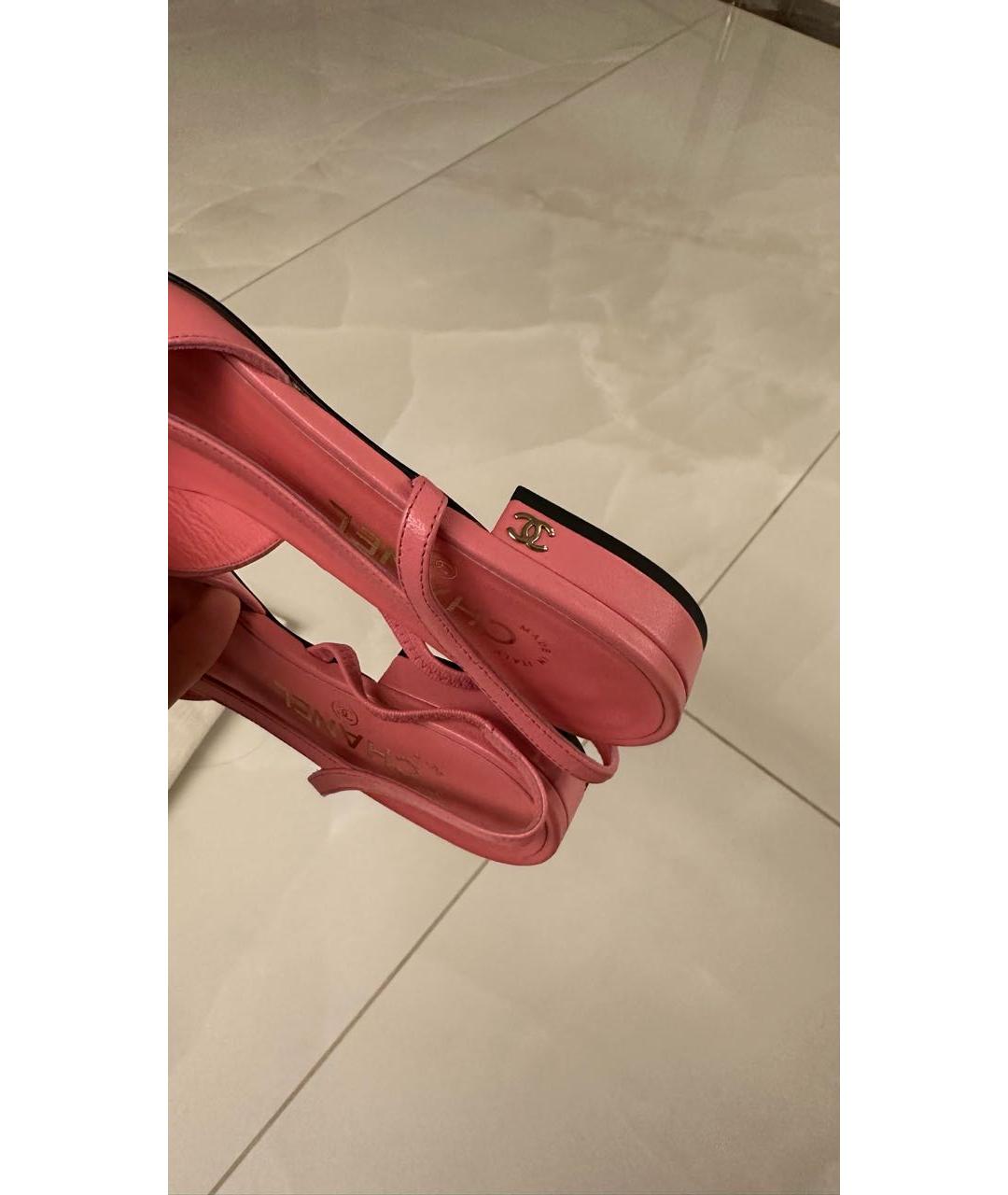 CHANEL Розовые текстильные босоножки, фото 4