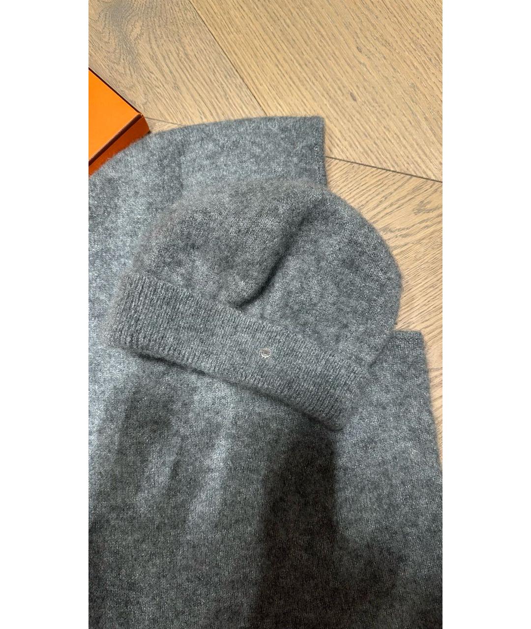 HERMES Серая кашемировая шапка, фото 2