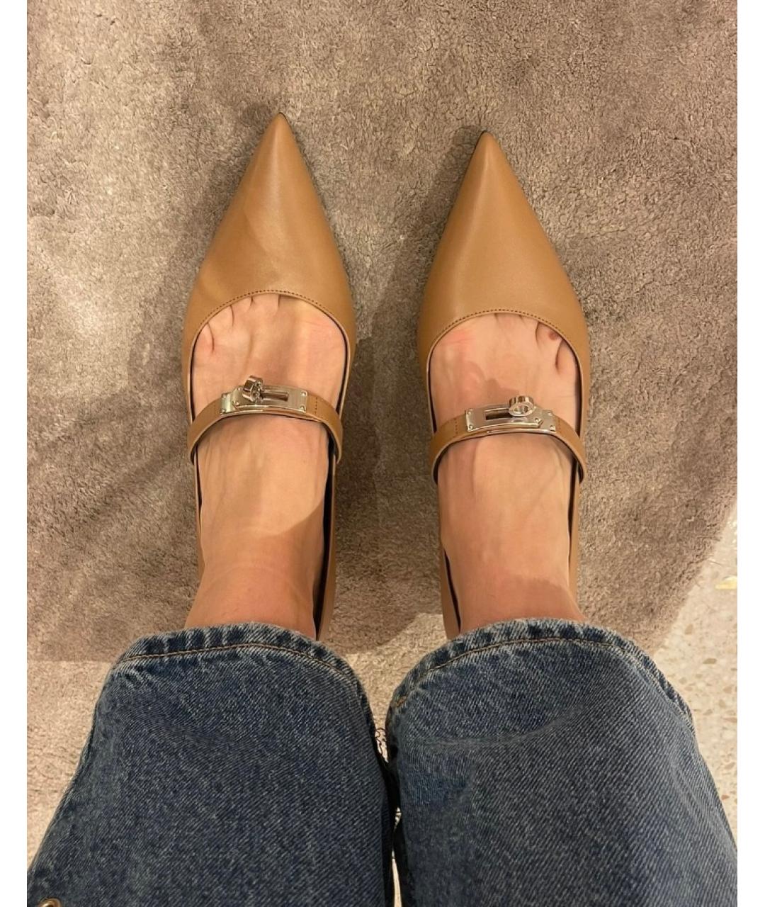 HERMES Бежевые кожаные туфли, фото 6