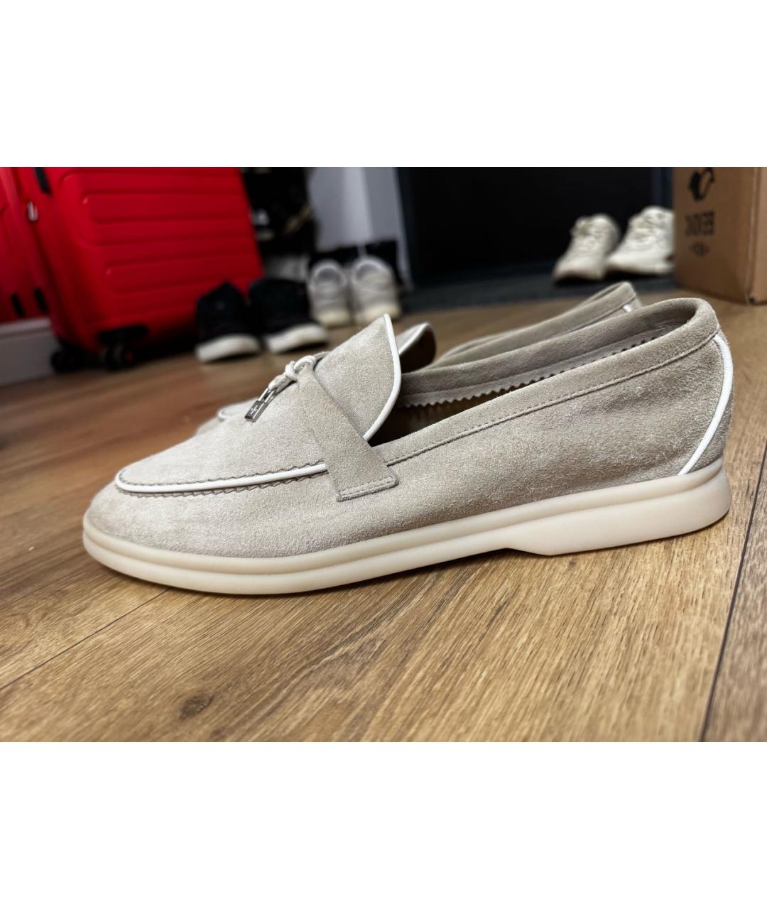 LORO PIANA Бежевые бархатные лоферы, фото 6