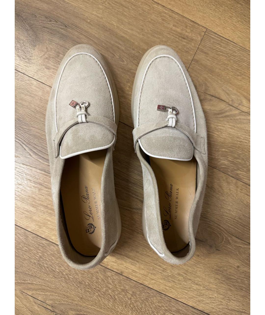 LORO PIANA Бежевые бархатные лоферы, фото 3