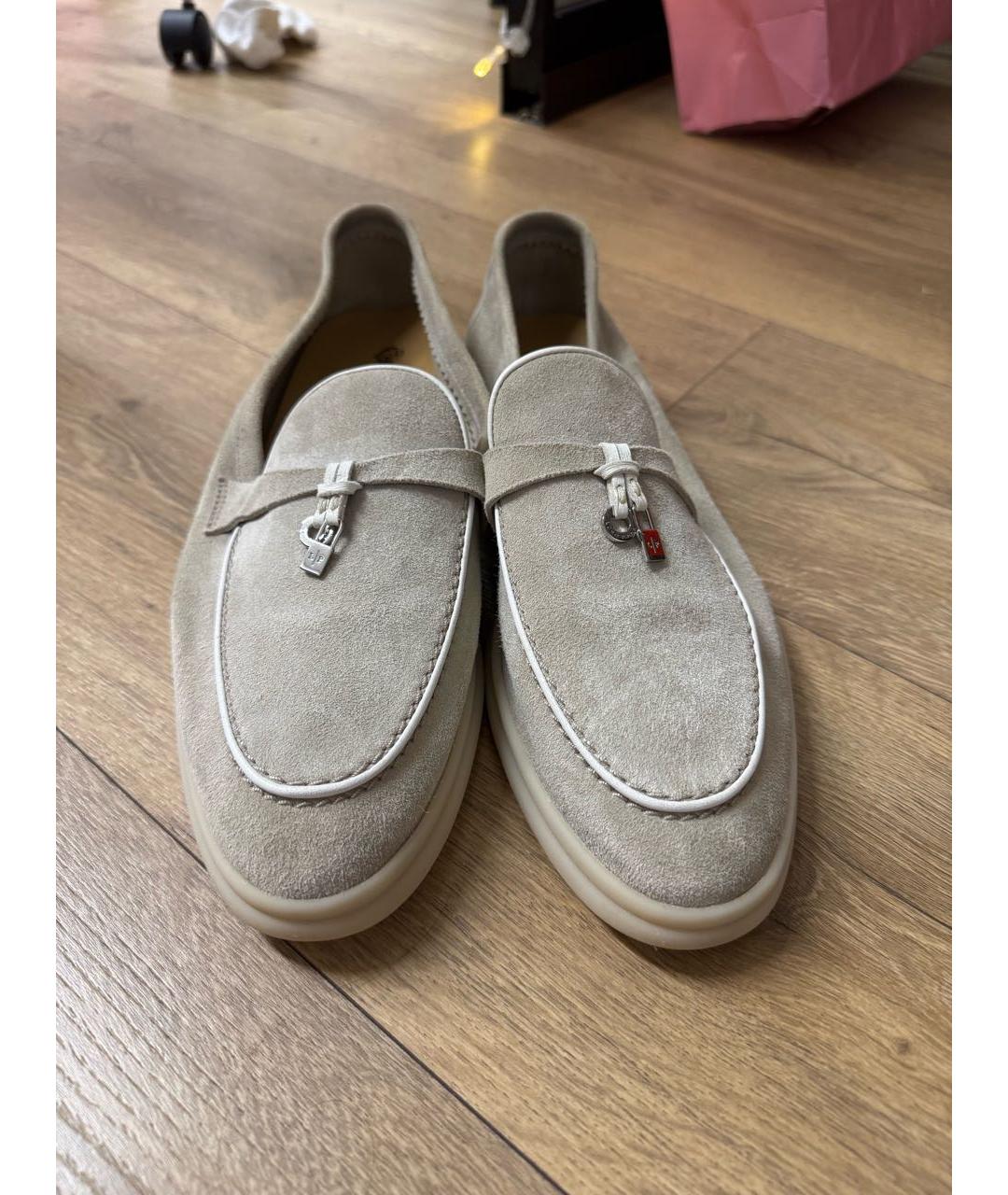 LORO PIANA Бежевые бархатные лоферы, фото 2