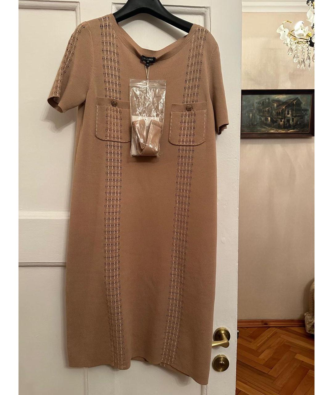 CHANEL Бежевое хлопковое повседневное платье, фото 5