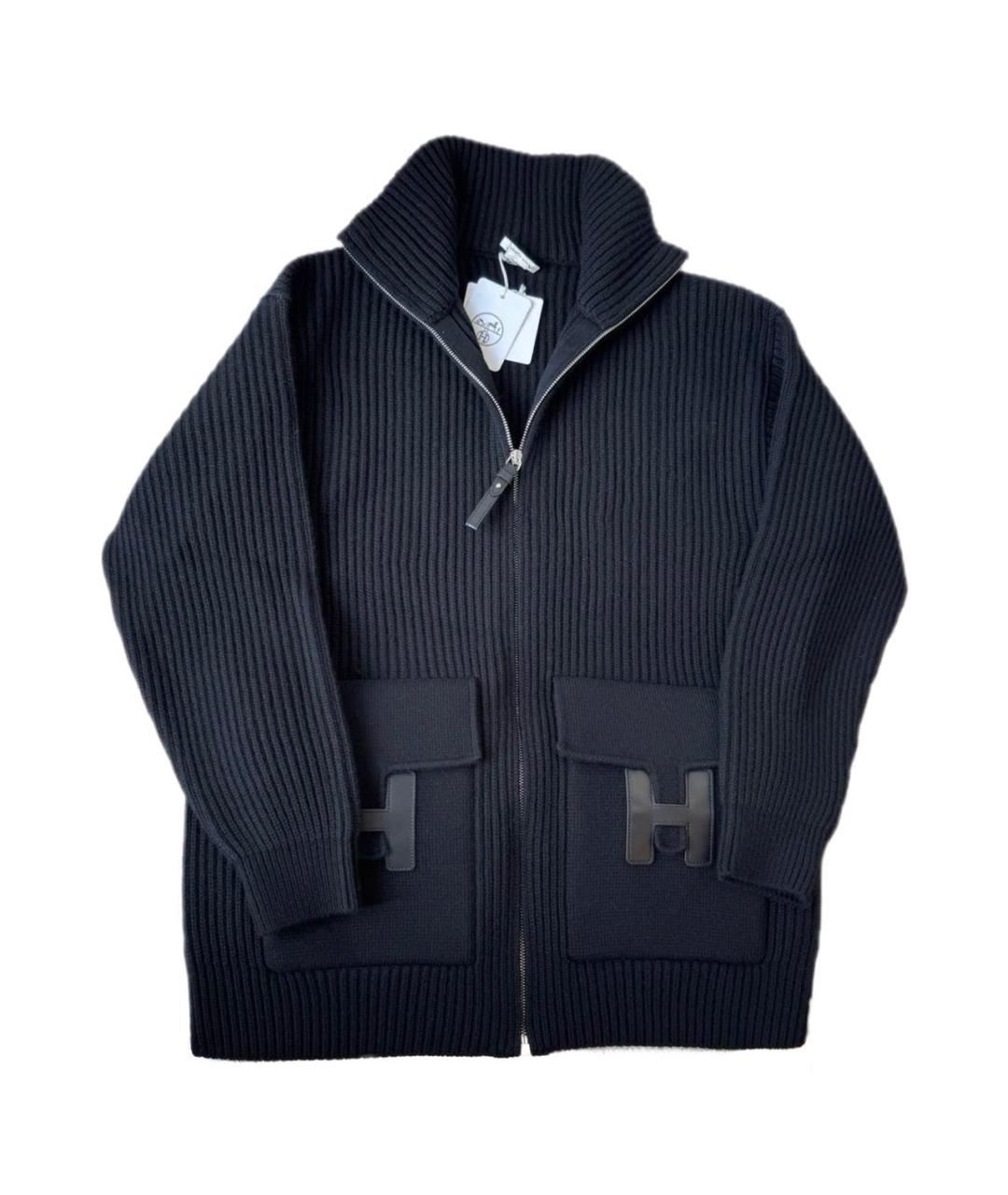 HERMES Черный шерстяной кардиган, фото 1