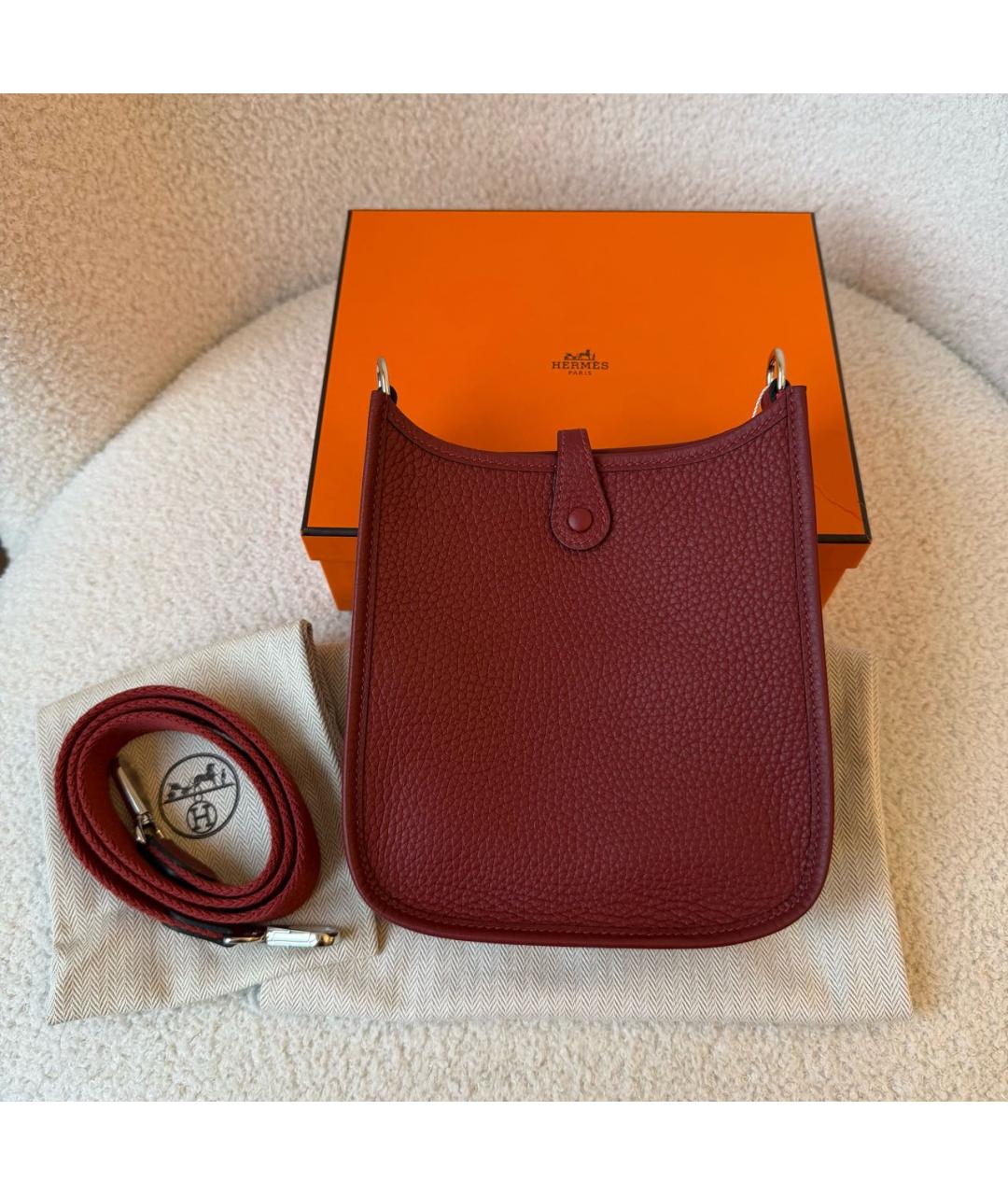 HERMES Бордовая кожаная сумка через плечо, фото 3