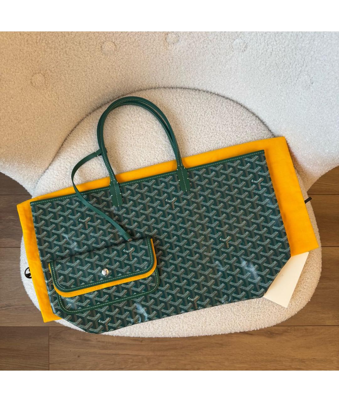 GOYARD Зеленая кожаная сумка с короткими ручками, фото 2