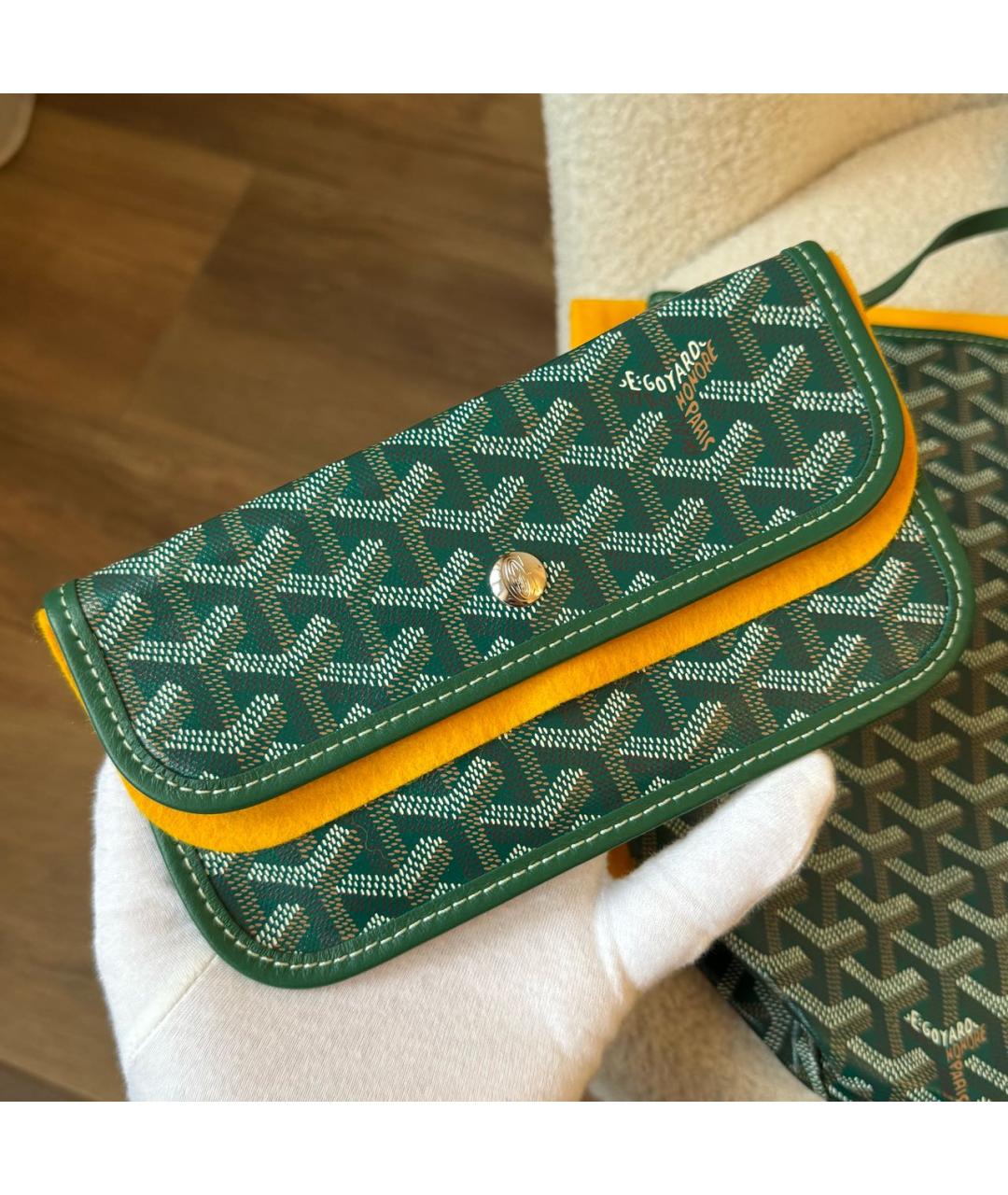 GOYARD Зеленая кожаная сумка с короткими ручками, фото 3