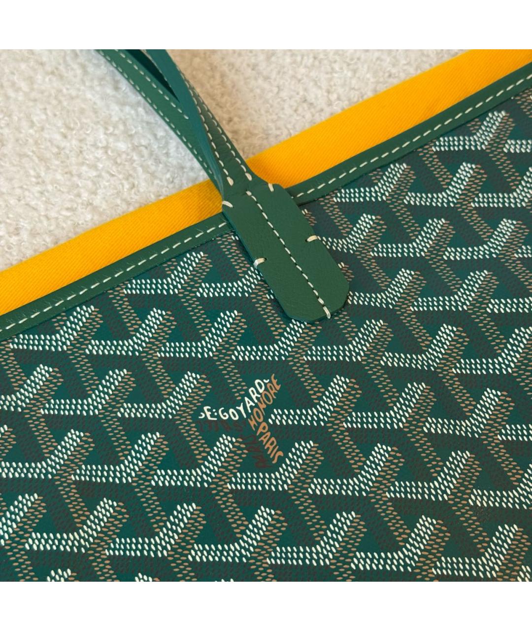 GOYARD Зеленая кожаная сумка с короткими ручками, фото 4