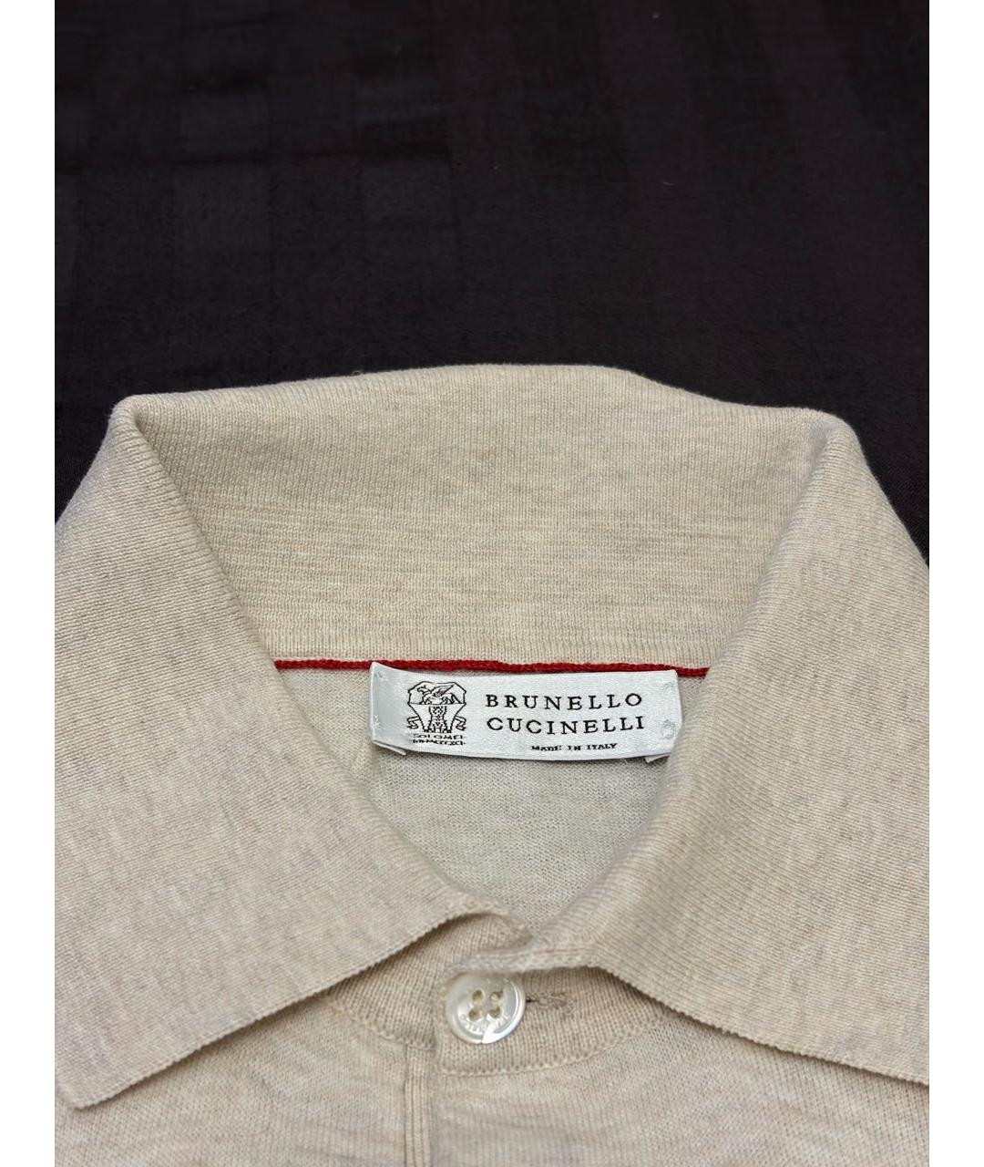 BRUNELLO CUCINELLI Бежевое хлопковое поло с коротким рукавом, фото 2