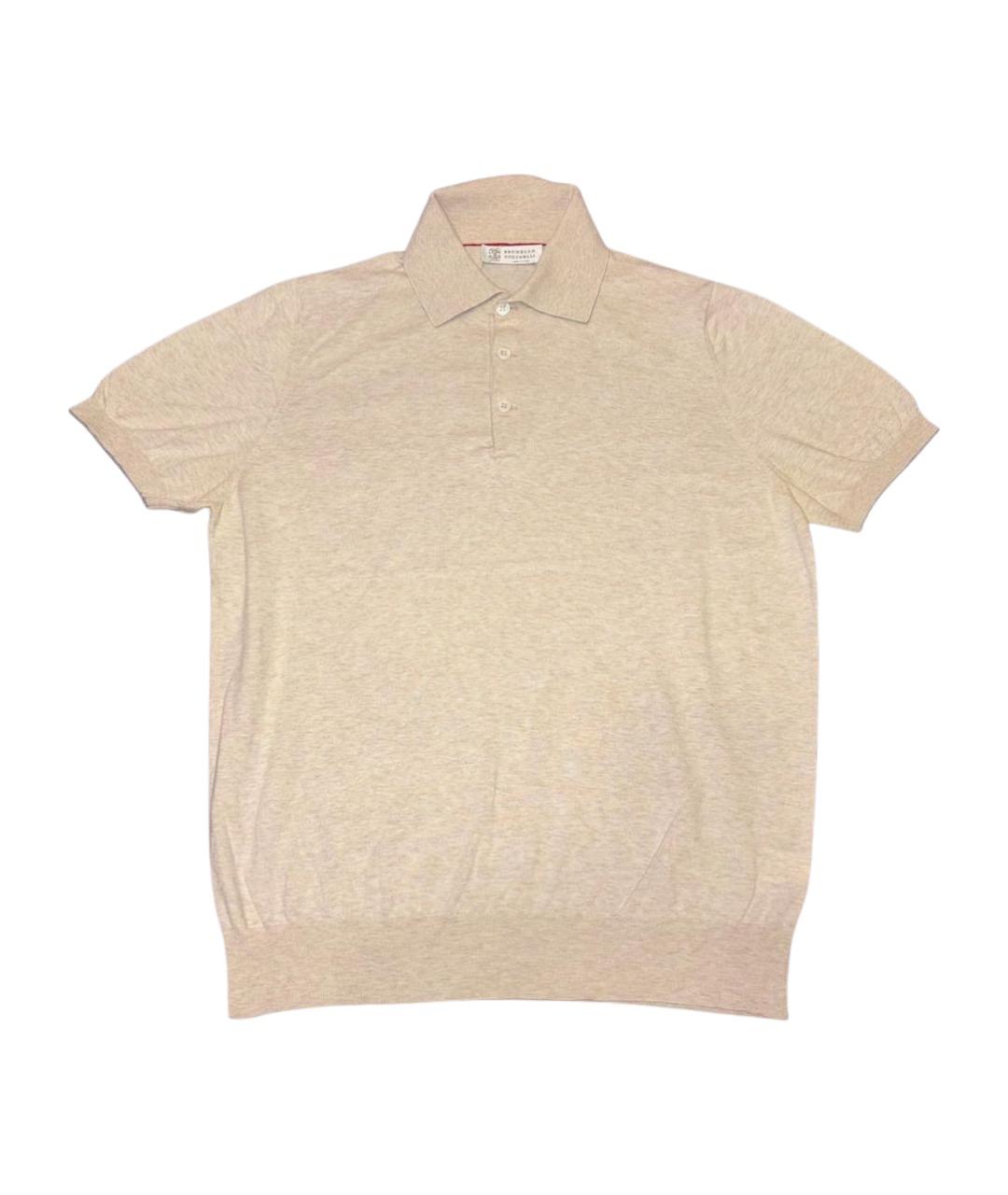 BRUNELLO CUCINELLI Бежевое хлопковое поло с коротким рукавом, фото 1