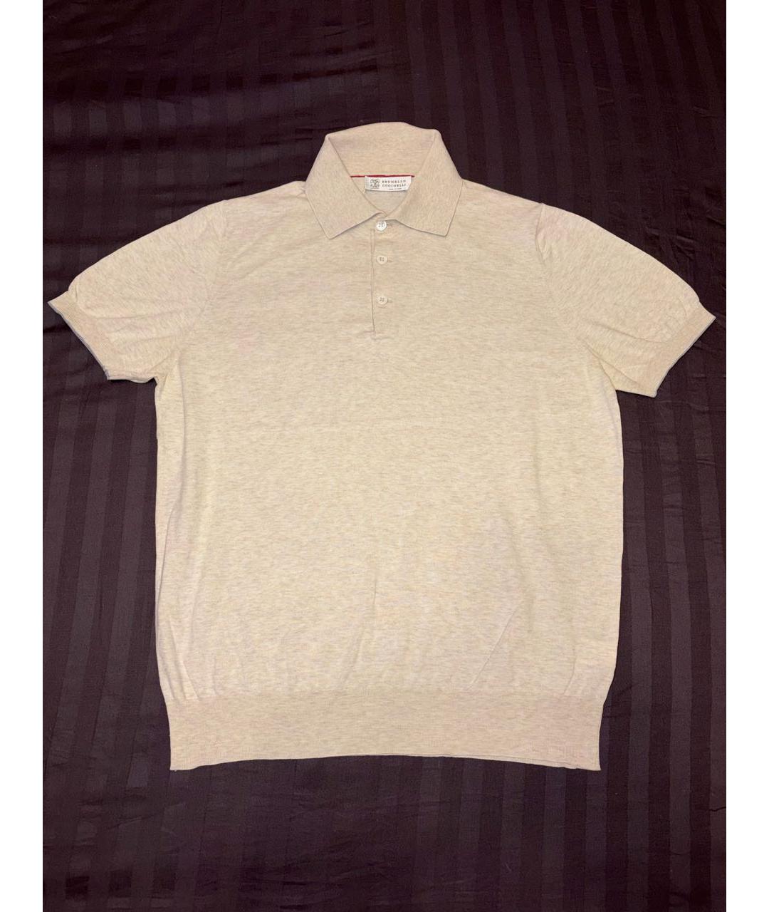BRUNELLO CUCINELLI Бежевое хлопковое поло с коротким рукавом, фото 5