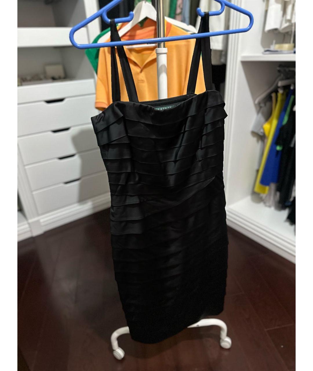 RALPH LAUREN Черное хлопко-эластановое коктейльное платье, фото 4