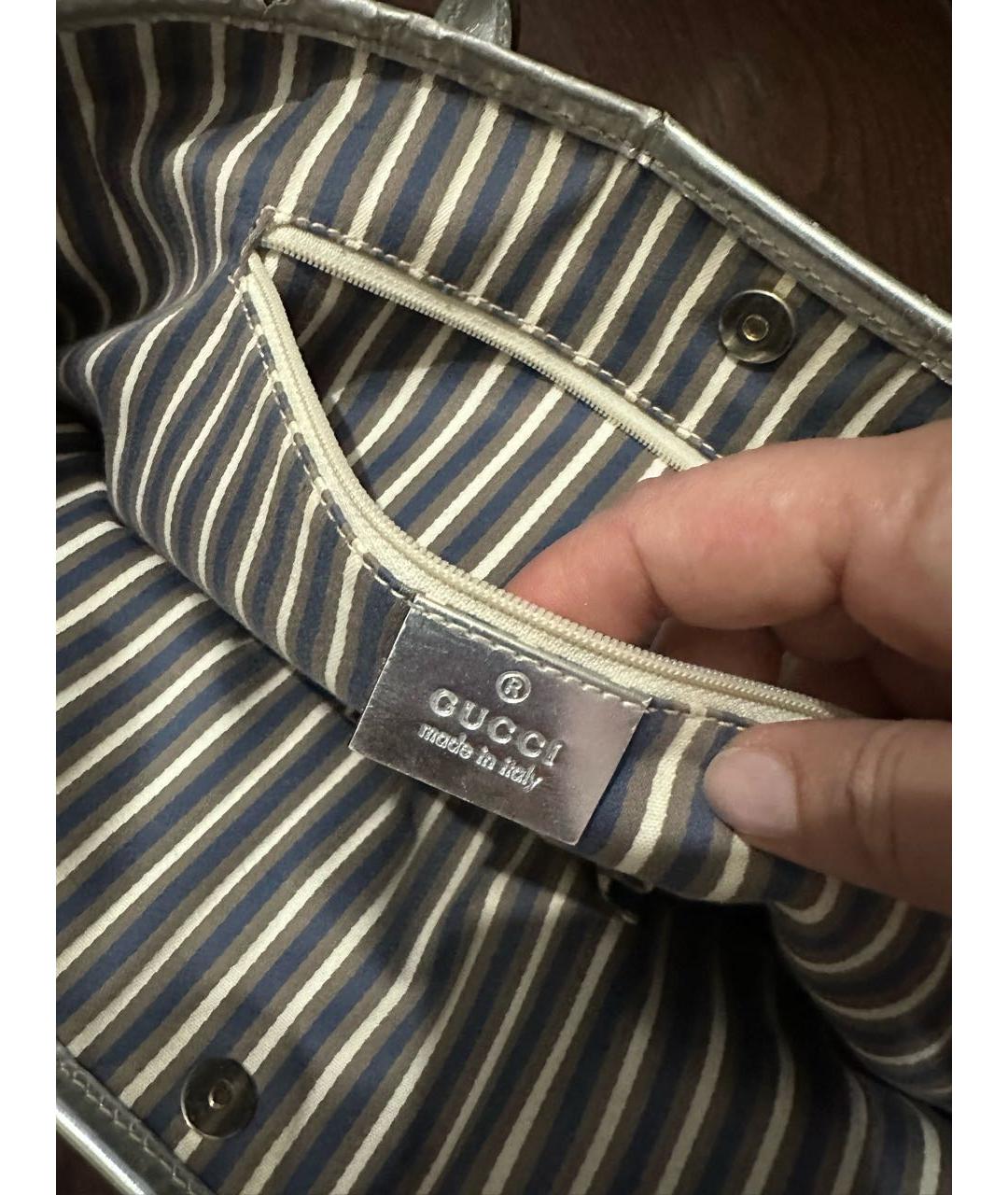 GUCCI Серебряная тканевая сумка с короткими ручками, фото 5