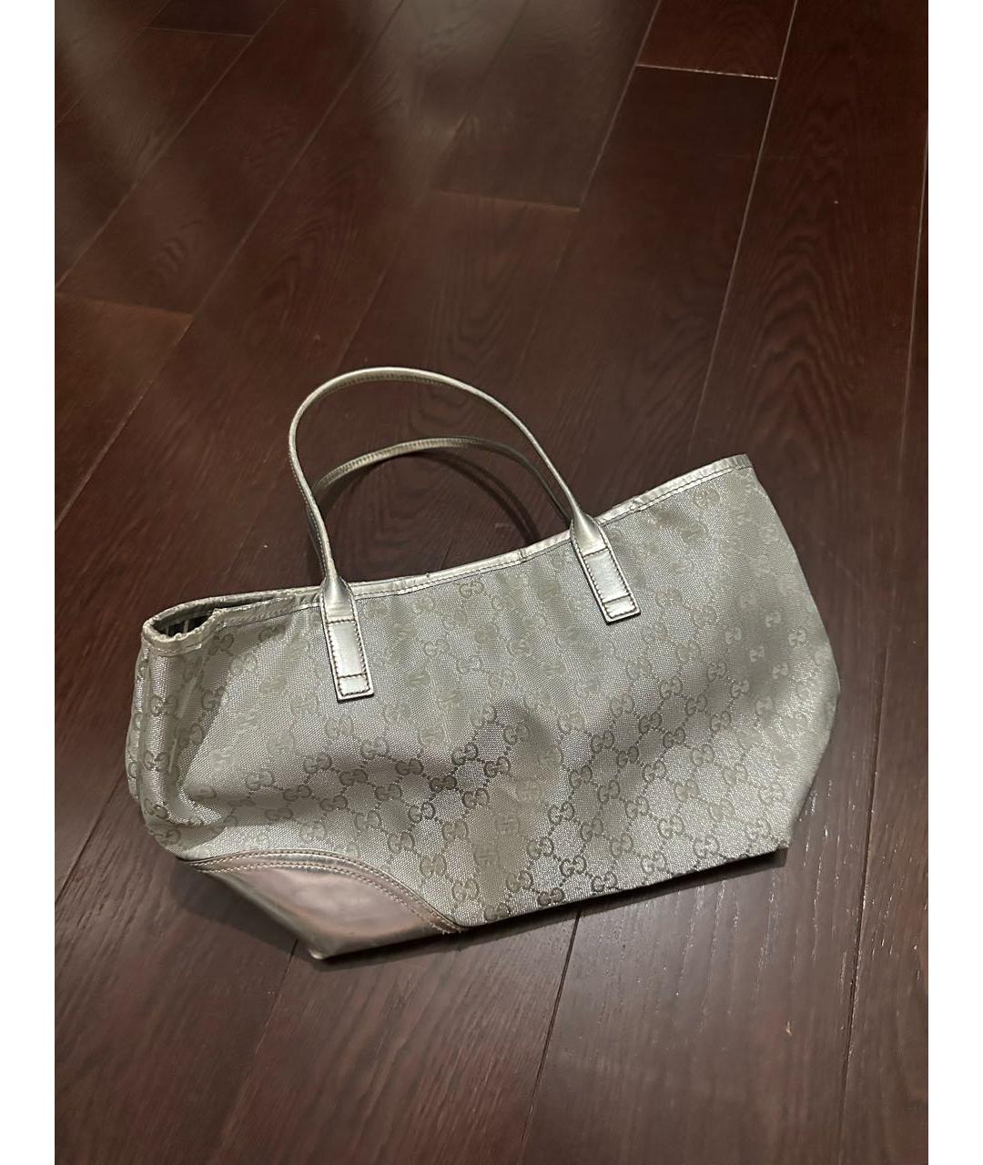 GUCCI Серебряная тканевая сумка с короткими ручками, фото 2