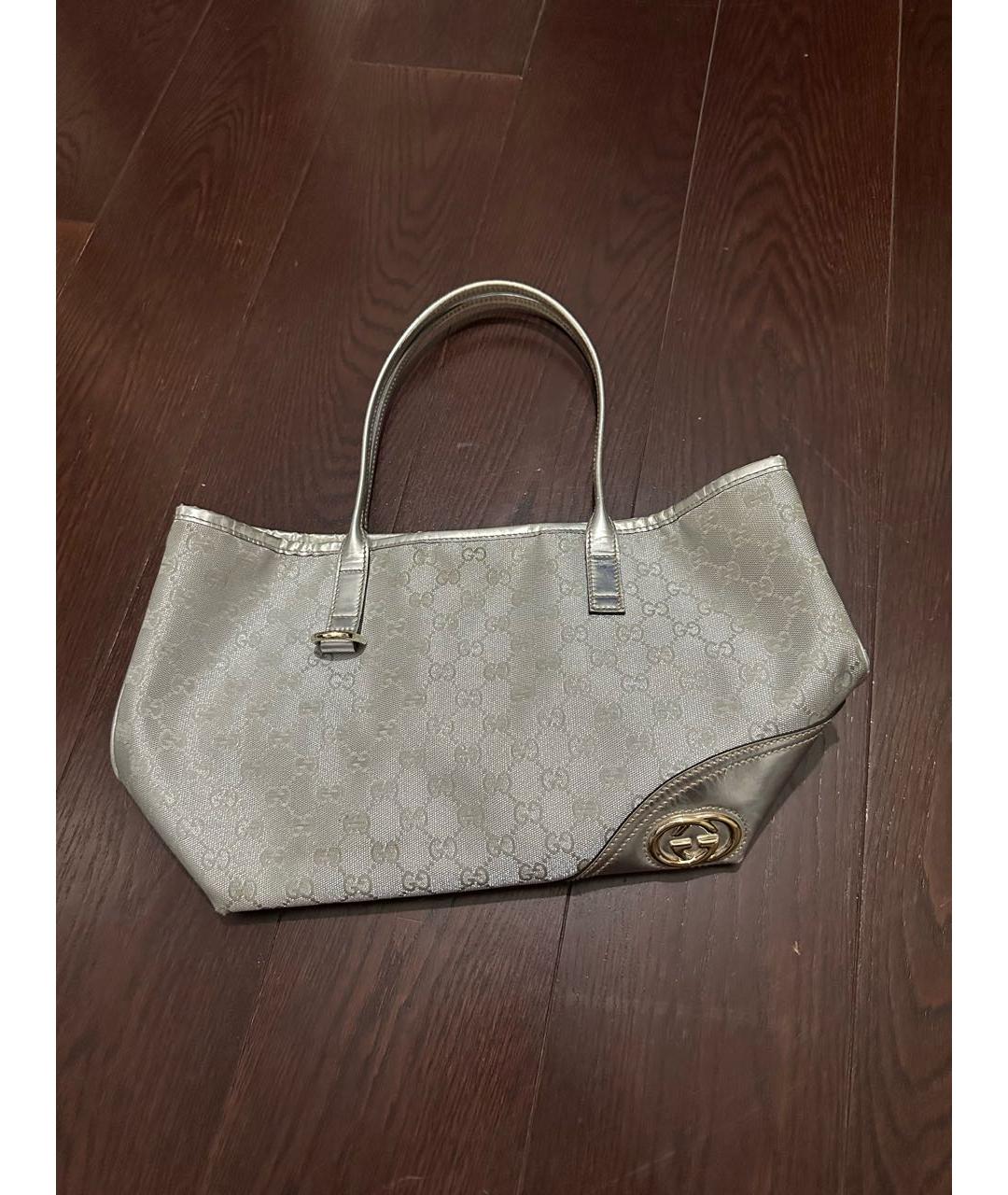 GUCCI Серебряная тканевая сумка с короткими ручками, фото 7
